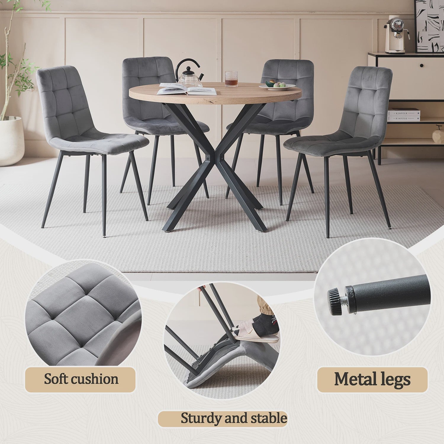 Moderne Velours Eetkamerstoelen (2/4/6 stuks) - Scandinavisch Design met Gevoerde Zitting