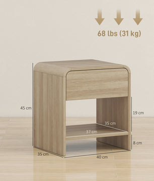 Set van 2 Scandinavische Nachtkastjes met Ronde Hoeken, Lade en Open Vak - 40x35x45 cm Naturel