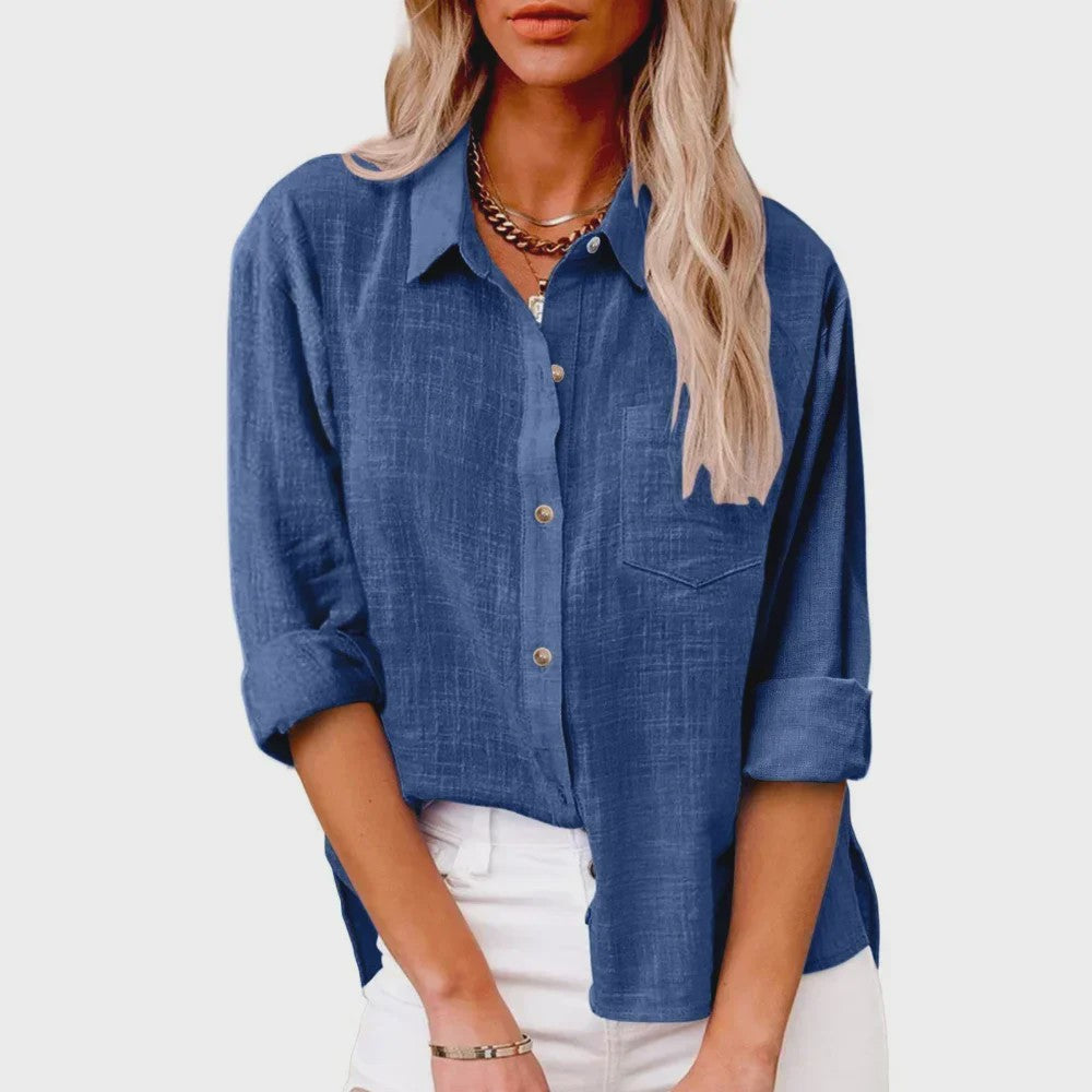 Dames Blouse met Lange Mouwen - Katoen Linnen Look