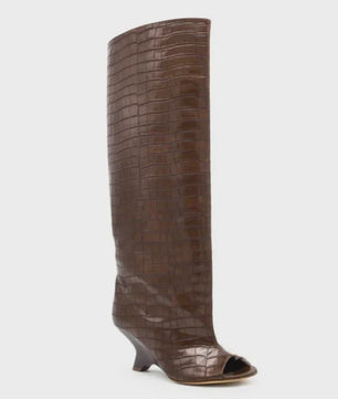 Dames Laarzen met Peep-toe, Hoge Schuine Hak en Kniehoge Schacht - Zomer/Lente Collectie