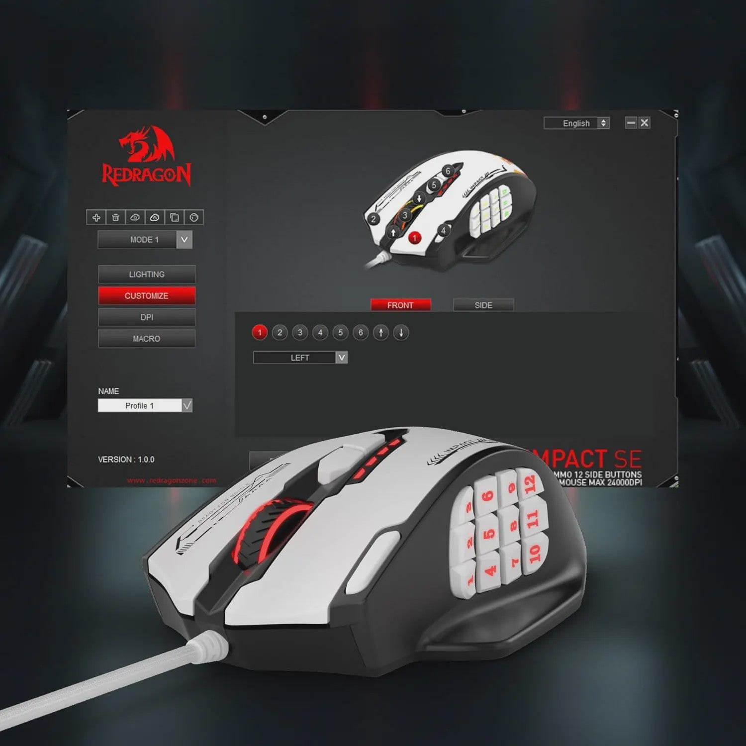 Redragon M908 Impact MMO Gaming Muis - RGB, Ergonomisch, 24000 DPI, 18 Programmeerbare Knoppen