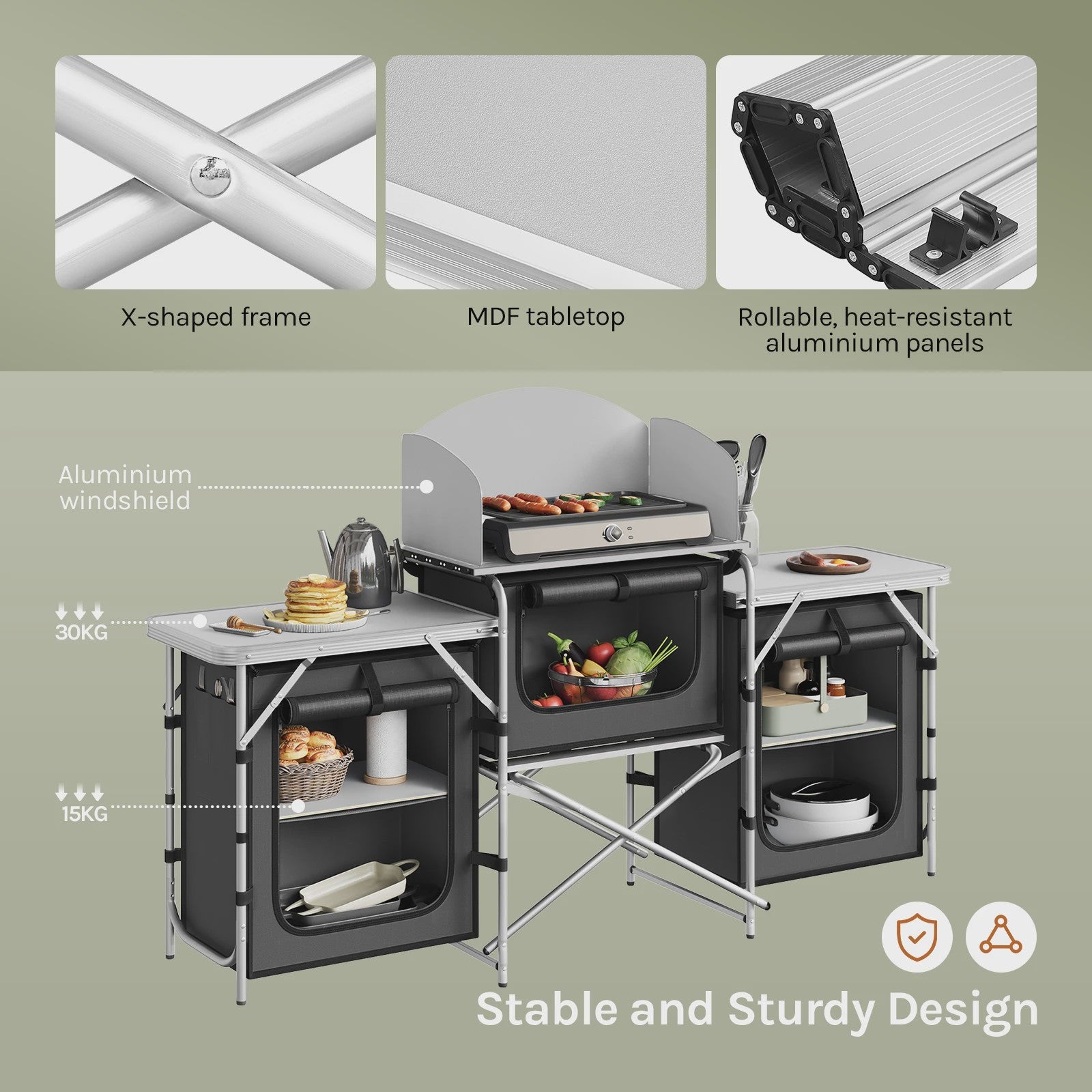 WOLTU Aluminium Camping Keuken - Opvouwbaar met Werkbladen en Opbergruimte