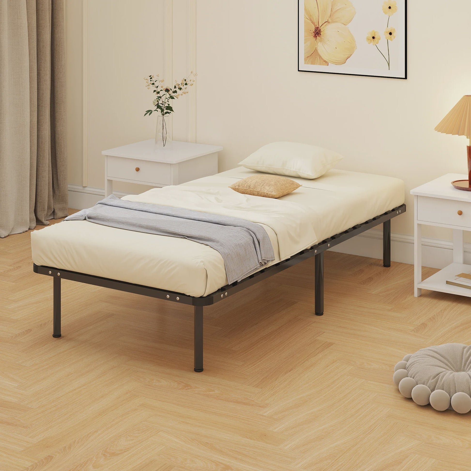 HOMCOM Bedframe 90x190 cm - Stevig Lattenbodem Bed met Opbergruimte