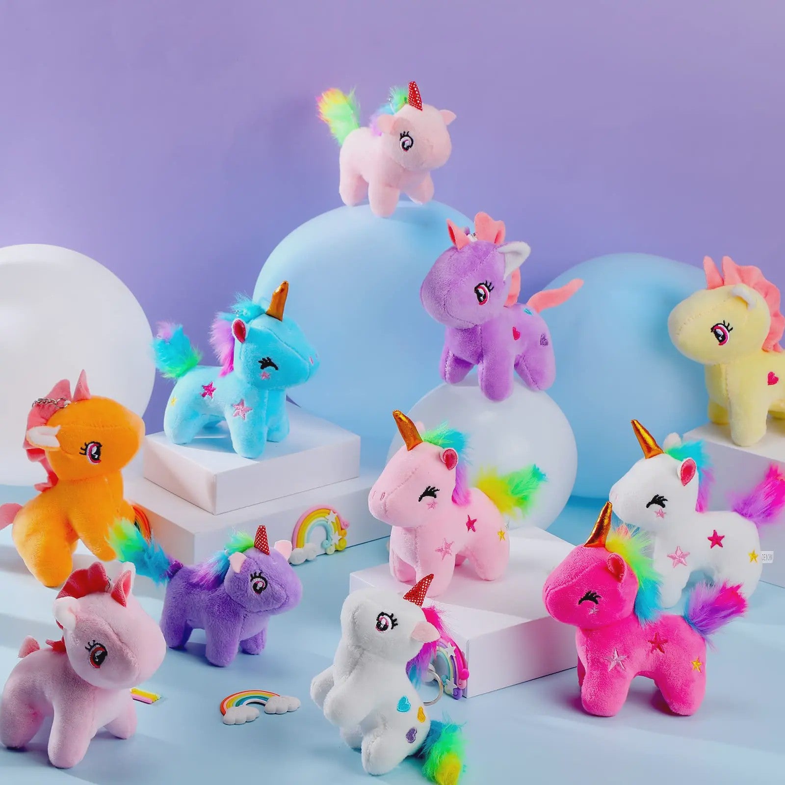Set Mini Pluche Eenhoorns (4-24 Stuks) - Knuffels, Sleutelhangers & Feestartikelen voor Kinderen