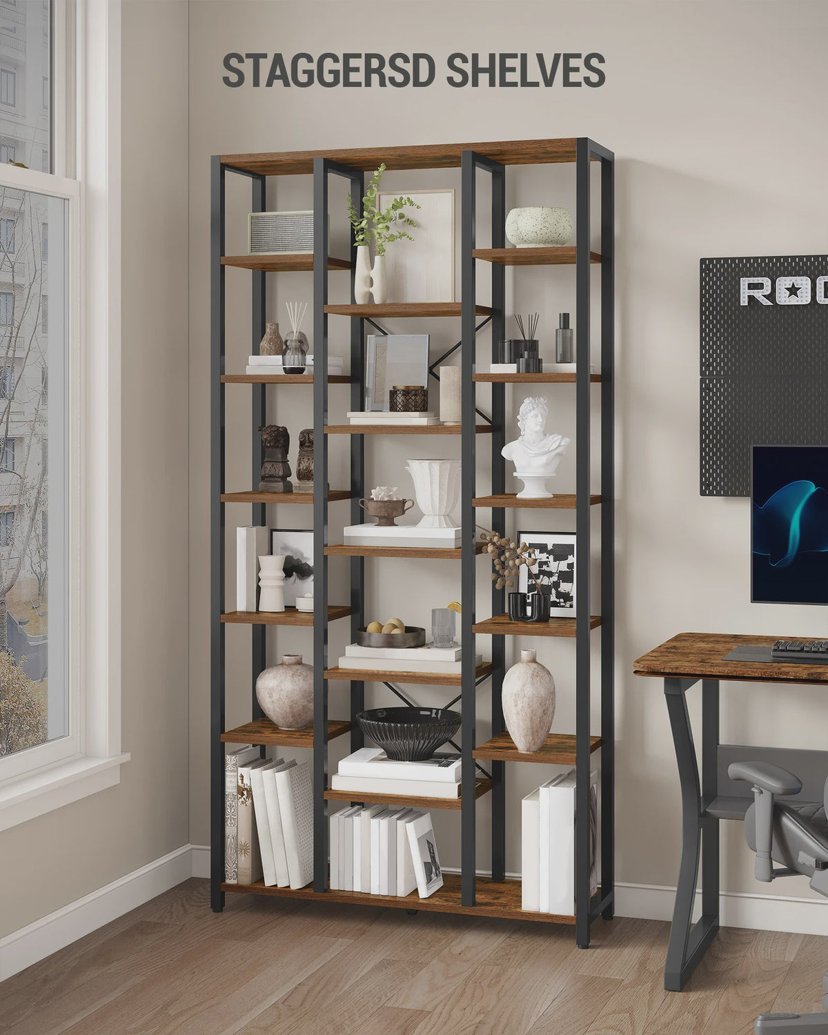Stijlvolle Boekenkast met 6 etages en 18 open vakken - Ideaal voor Woonkamer, Kantoor of Slaapkamer