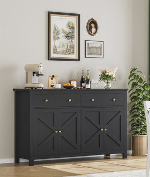 Stijlvol Wit Dressoir 140cm met Houten Top - Ruime Opbergkast voor Woon- en Eetkamer