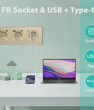 BSEED Wandcontactdoos met Dubbele USB & Type-C Poorten - Stijlvol Glazen Frame