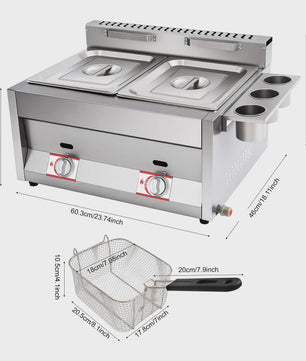 Professionele Gas Friteuse 12L Dubbele Tank RVS - Compact & Efficiënt