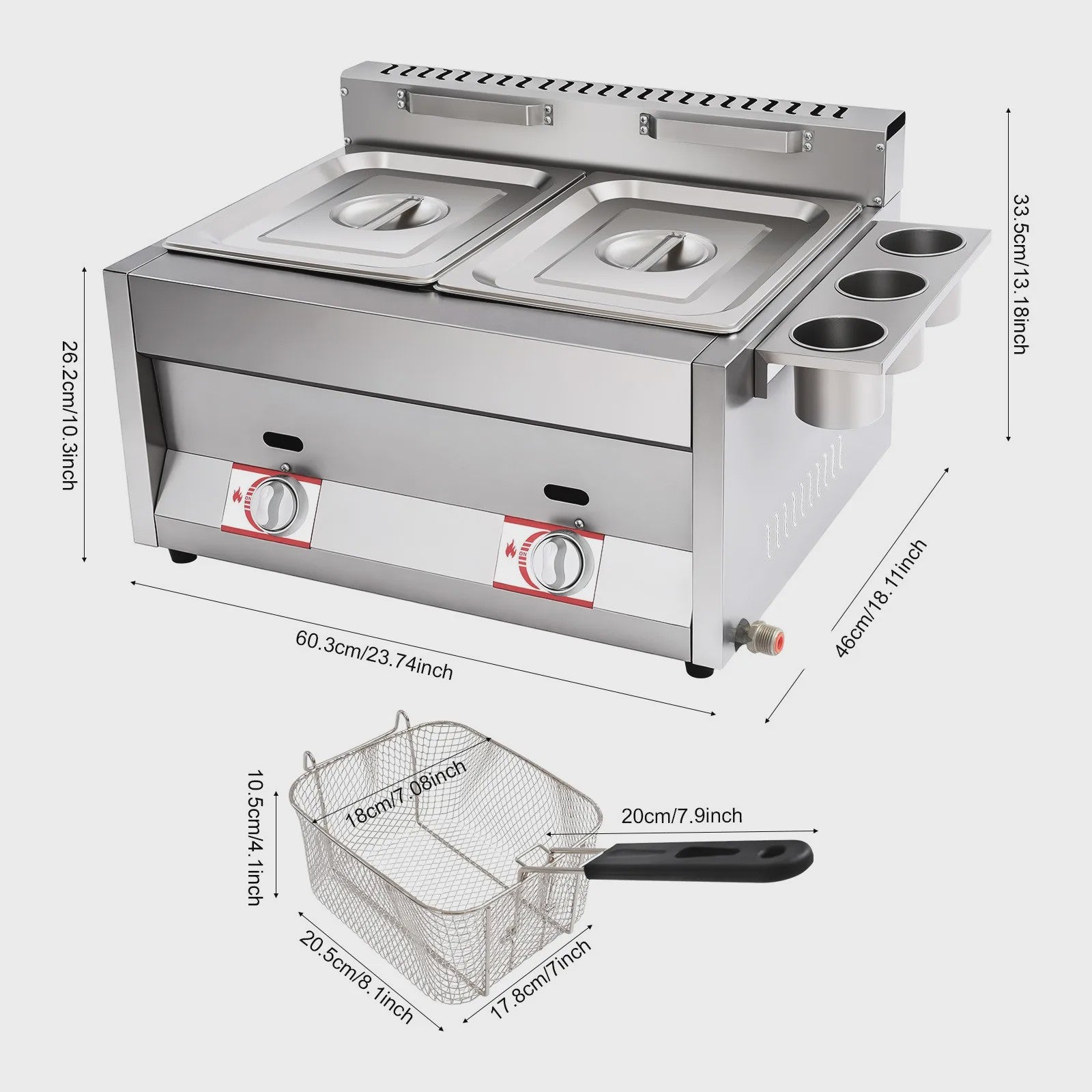 Professionele Gas Friteuse 12L Dubbele Tank RVS - Compact & Efficiënt