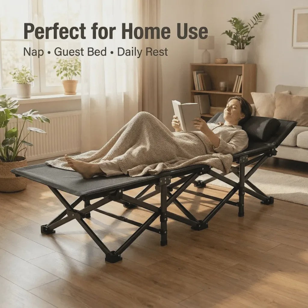 Draagbaar Klapbed: Geen Montage, 150KG Draagkracht, Ergonomisch Comfort, Ruimtebesparend Gastenbed voor Thuis, Kantoor & Camping