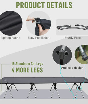 Night Cat Opvouwbaar Campingbed - Draagbaar Veldbed voor Volwassenen - Makkelijk Op te Zetten Outdoor Slaapbed