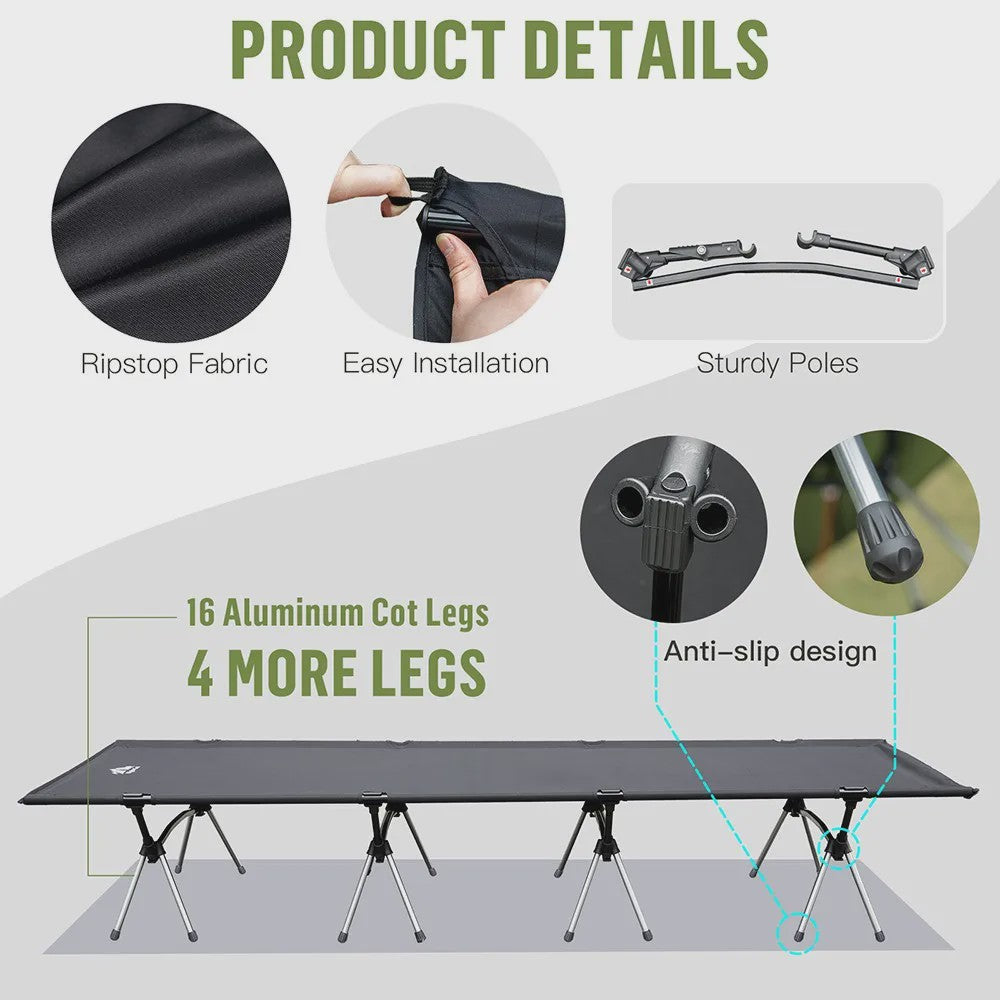 Night Cat Opvouwbaar Campingbed - Draagbaar Veldbed voor Volwassenen - Makkelijk Op te Zetten Outdoor Slaapbed