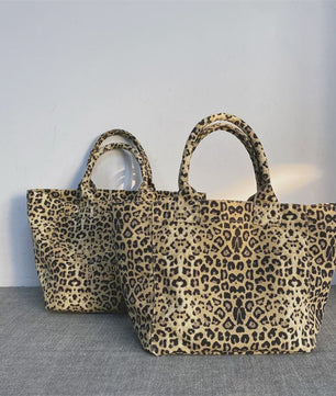 Unisex Canvas Shopper met Luipaardprint en Borduring - Stijlvolle Tote Bag voor Dagelijks Gebruik