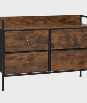 Vintage Bruine Ladekast met 4 Stoffen Lades - Stijlvolle Opbergkast voor Slaapkamer & Woonkamer
