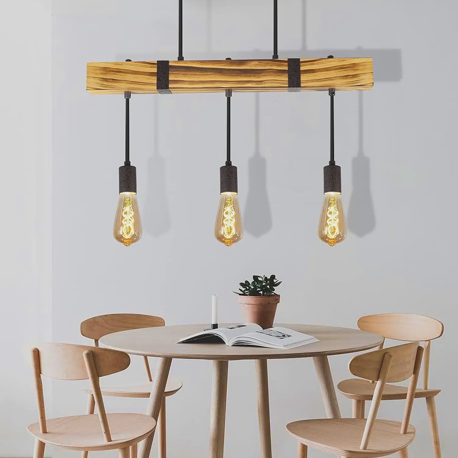 Houten Vintage Hanglamp 61cm met 3xE27 fitting - Industriële Stijl