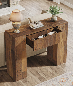 Rustieke Houten Console Tafel met Lade - 100 cm - Entree, Woonkamer, Banktafel
