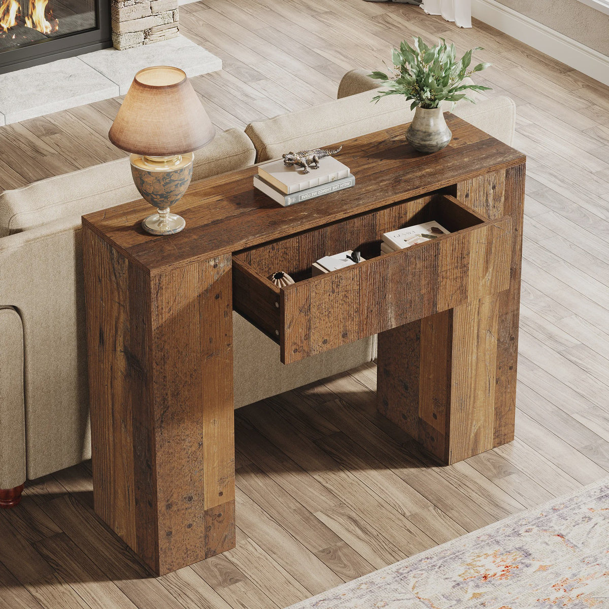 Rustieke Houten Console Tafel met Lade - 100 cm - Entree, Woonkamer, Banktafel