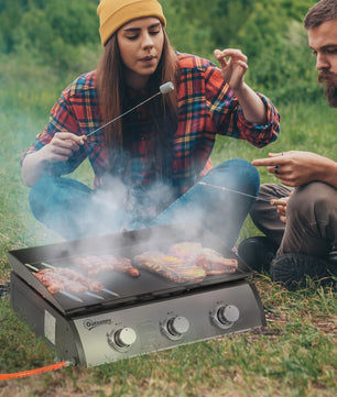 Gas Grill Plancha met 3 Branders - RVS - Non-stick - Zilver - 63x48x21 cm