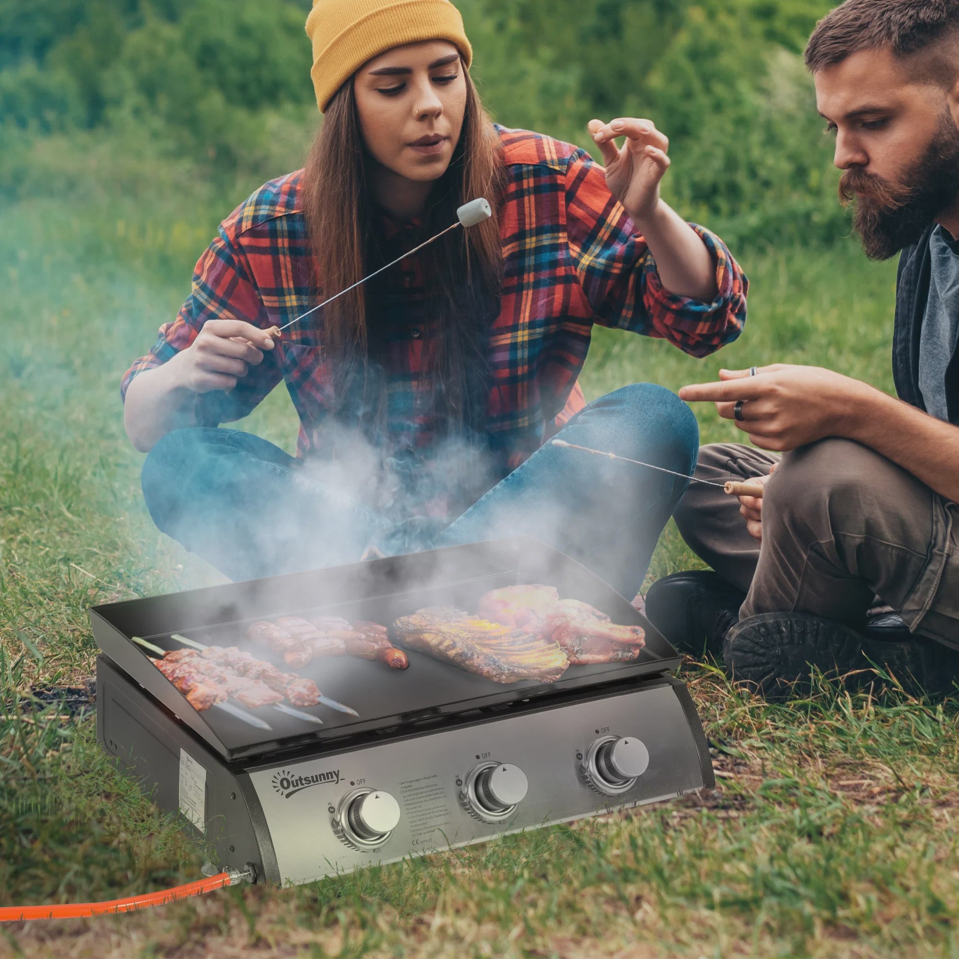 Gas Grill Plancha met 3 Branders - RVS - Non-stick - Zilver - 63x48x21 cm