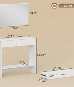 Homcom Halmeubel met Spiegel, Lade en Plank - Entree Console Tafel