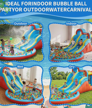 Garvee Kinder Springkussen met Waterglijbaan en Waterpistool - Groot Opblaasbaar Speelparadijs