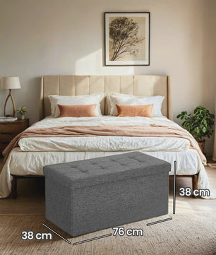 Songmics Opbergbank met Klapdeksel - 76x38x38 cm - Grijze Linnenlook - Multifunctioneel Zitmeubel