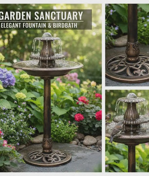 Bronzen Vogelbad Fontein met Bekken - 50x91 cm - Duurzaam Kunststof voor Tuin & Terras