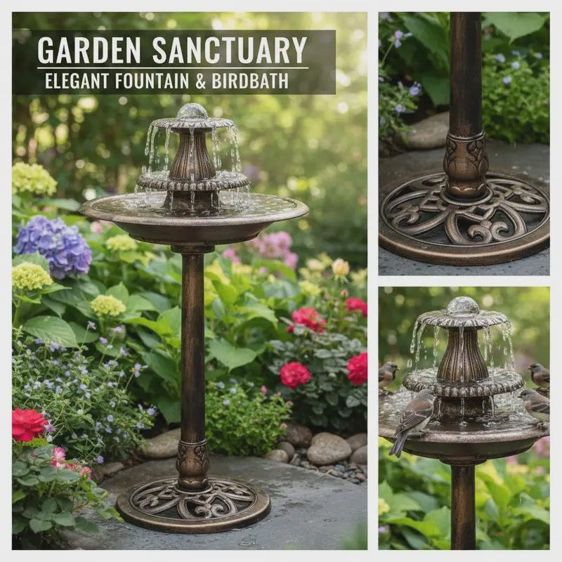 Bronzen Vogelbad Fontein met Bekken - 50x91 cm - Duurzaam Kunststof voor Tuin & Terras