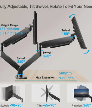 Dubbele Monitor Arm Bureauhouder - Verstelbaar voor 2x 32 inch Schermen, 10kg per Arm, VESA 100x100mm