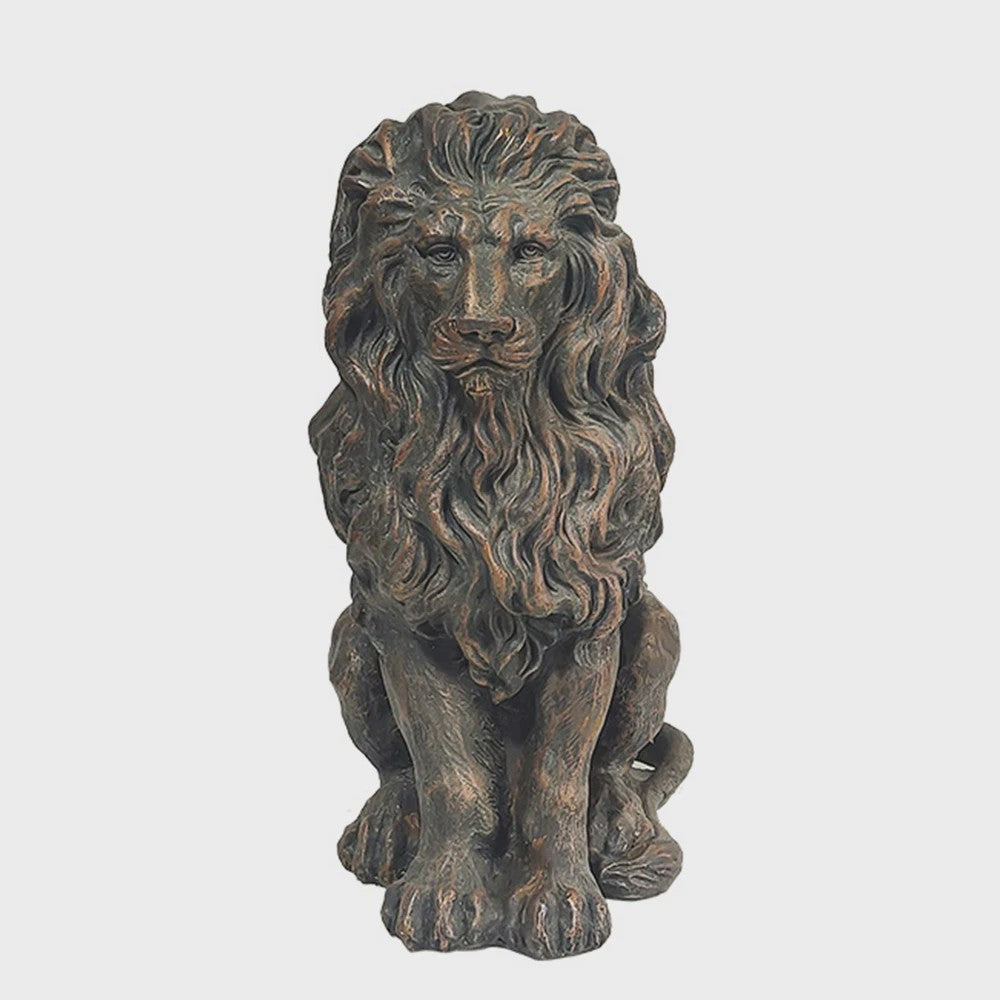 Zittende Leeuw Beeld - 20 Inch - Antiek Brons Finish - Handgeschilderd Hars - Tuin & Huis Decoratie