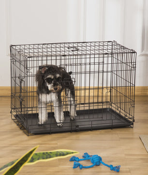 PawHut Hondenkooi Transportbox 2 Deuren Opvouwbaar Met Handvat Staal 76x46x52cm Zwart
