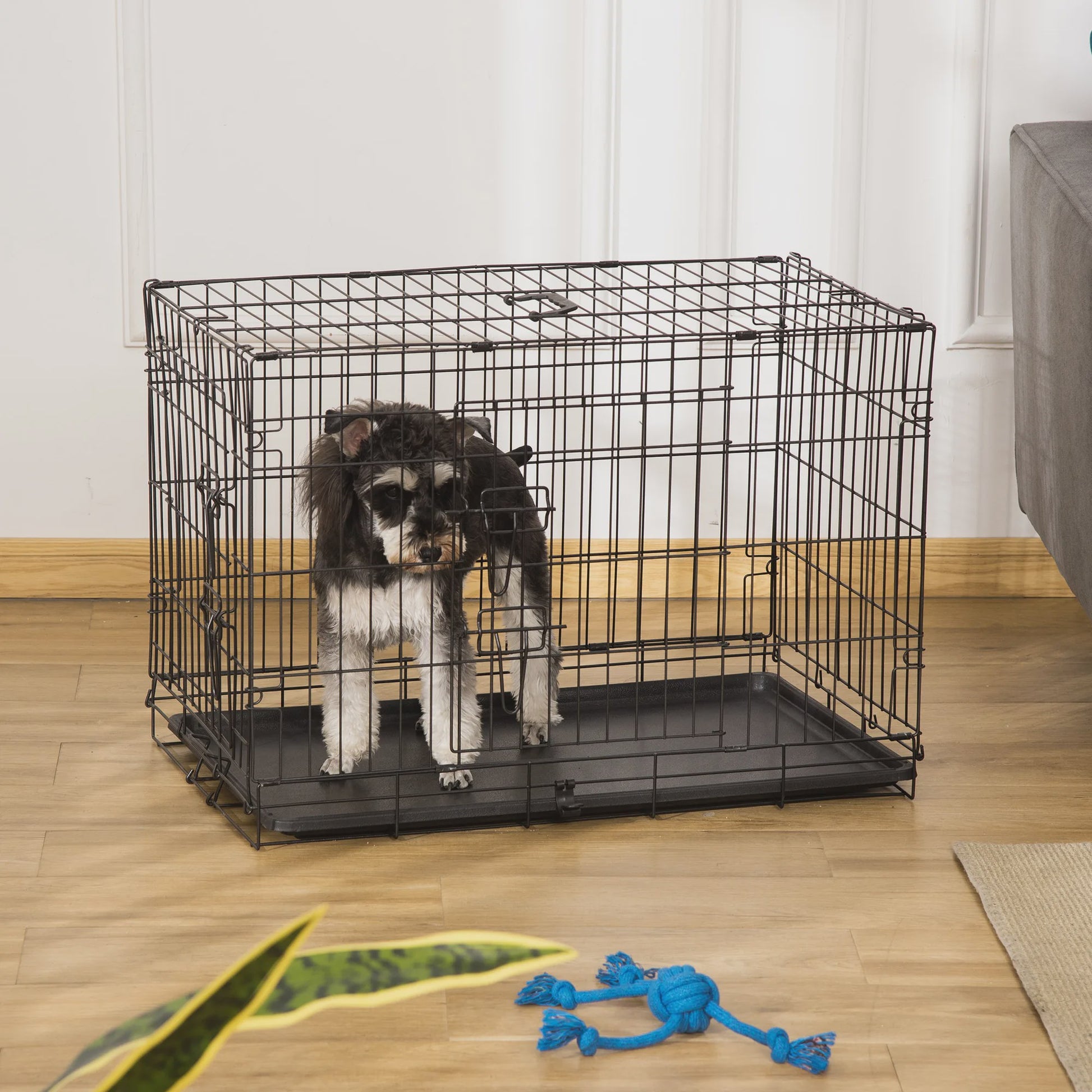 PawHut Hondenkooi Transportbox 2 Deuren Opvouwbaar Met Handvat Staal 76x46x52cm Zwart