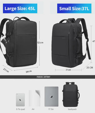 BANGE Heren Rugzak - Waterdicht, Uitbreidbaar, 17.3" Laptopvak, Grote Capaciteit voor Reizen & Wandelen