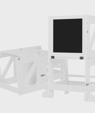 3-in-1 Montessori Kinder Keukentoren met Tafel & Bord - Opvouwbaar & Veilig
