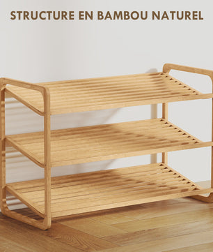 HOMCOM Bamboe Schoenenrek 3 Niveaus - Ruim 12 Paren Schoenen - 76x33x50,8cm - Natuurlijk Hout