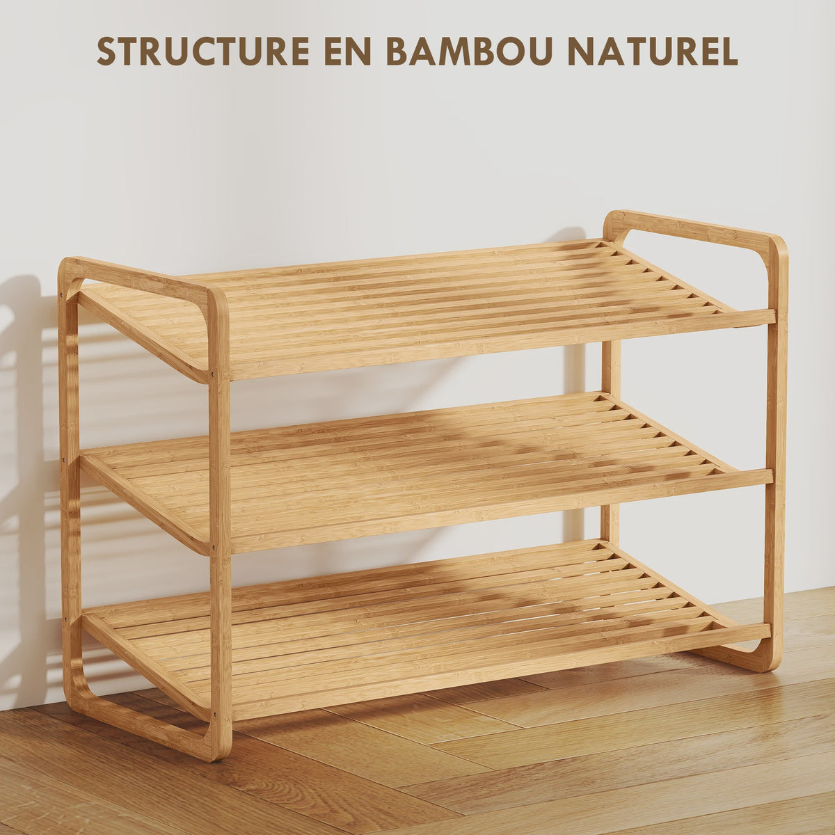 HOMCOM Bamboe Schoenenrek 3 Niveaus - Ruim 12 Paren Schoenen - 76x33x50,8cm - Natuurlijk Hout