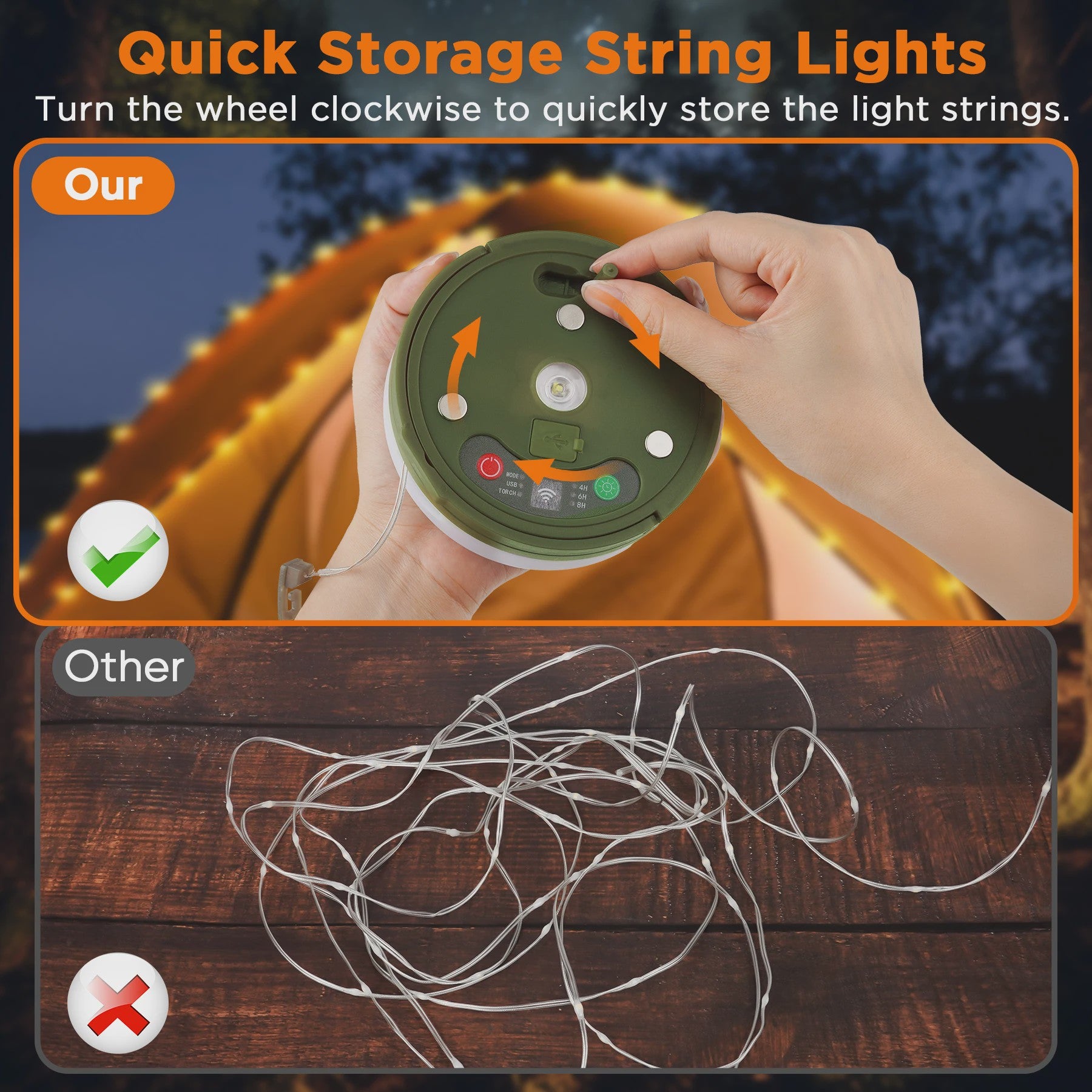 Lureshine 2-in-1 Camping Lamp & Slingerlicht - Oplaadbaar, Waterdicht & Veelzijdig