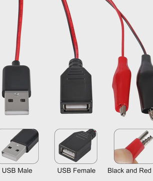 2x USB naar Alligator Klem Kabel Adapter - Male & Female voor Circuit Test