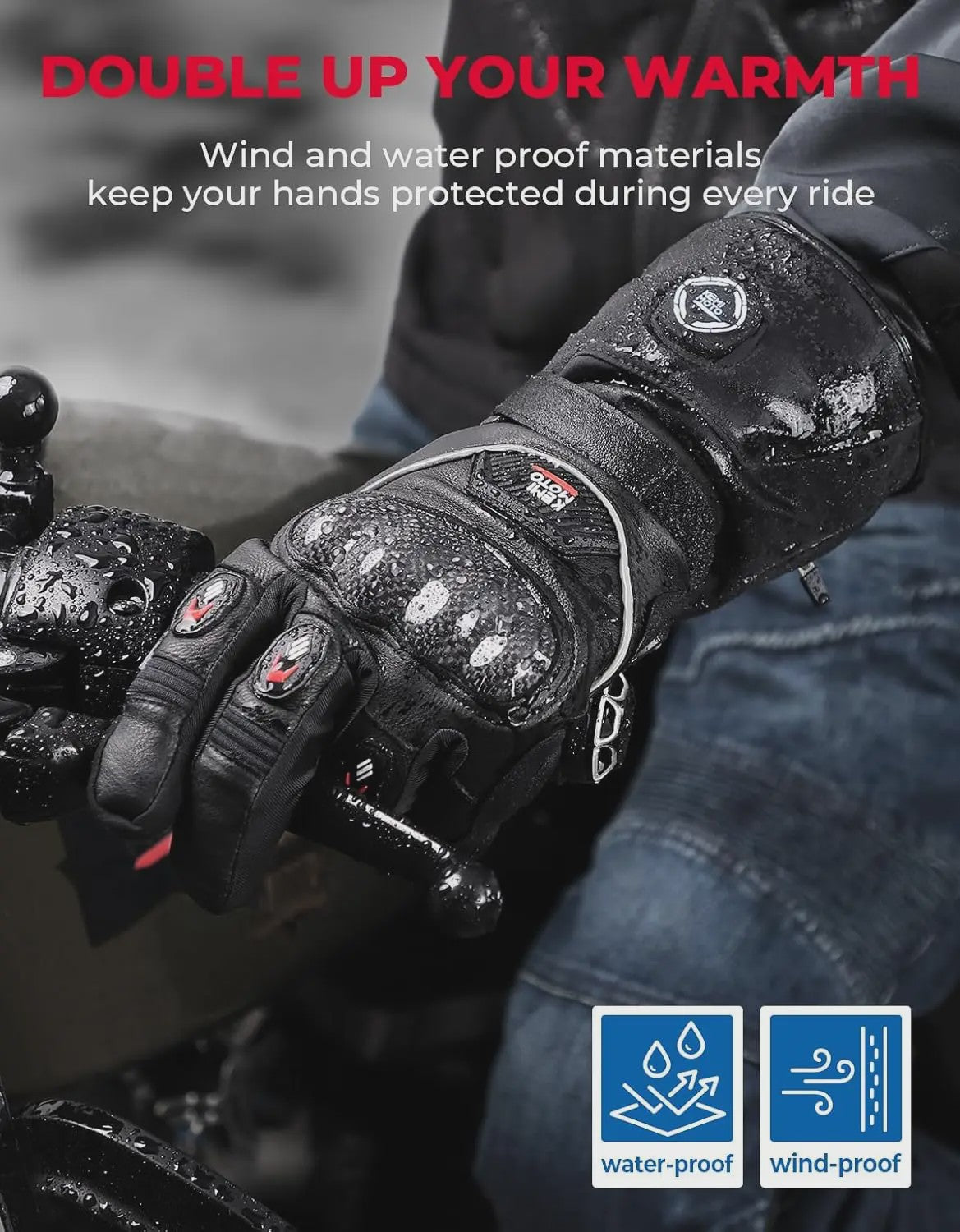 KEMIMOTO Elektrische Motorhandschoenen - Waterdicht, Verwarmd met Touchscreen & CE-certificering