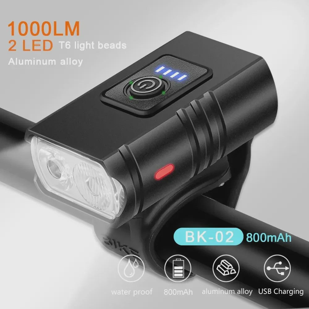 BK02 Fietslamp T6 LED USB Oplaadbaar - 6 Modi MTB Fietsverlichting Koplamp