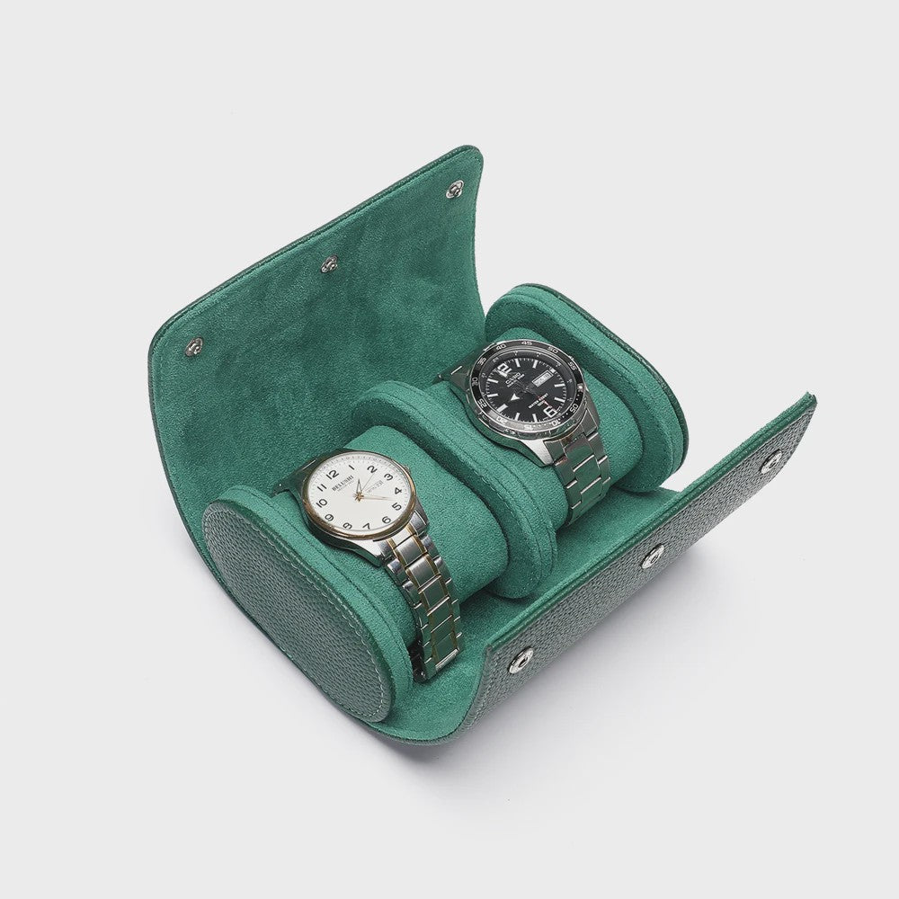 Luxe Embers Groene Horlogerolle - Echt Lederen Reis Etui voor 1, 2 of 3 Horloges