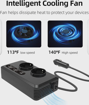 200W Auto Omvormer met 2x AC Stopcontact, 2x USB & 2x USB-C - Snel Laden