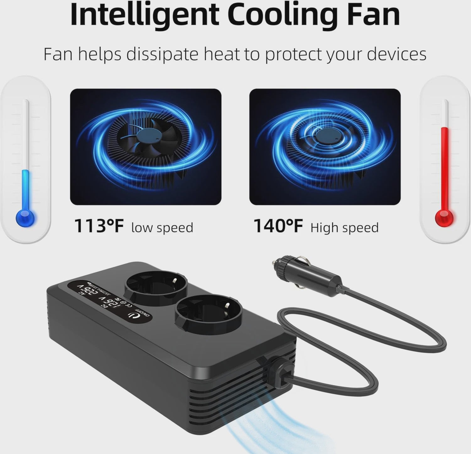 200W Auto Omvormer met 2x AC Stopcontact, 2x USB & 2x USB-C - Snel Laden