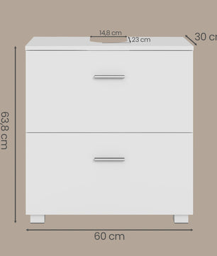 Witte Onderbouw Wastafelkast met 2 Lades - 60x30x63.8 cm