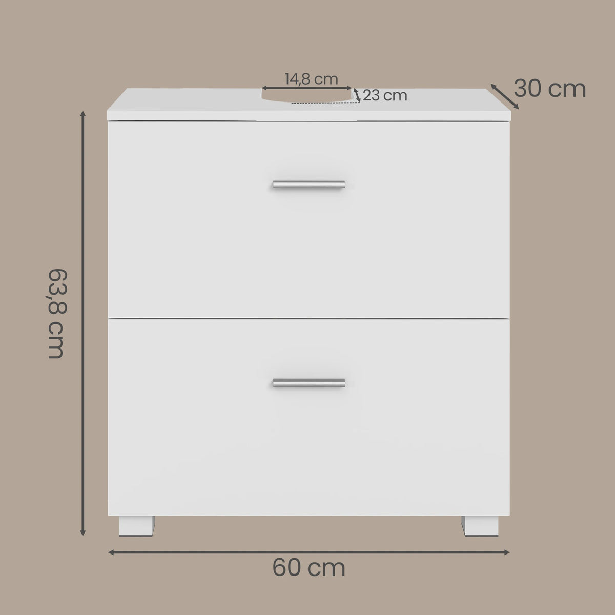 Witte Onderbouw Wastafelkast met 2 Lades - 60x30x63.8 cm