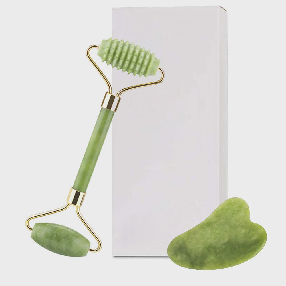 Jade Roller & Gua Sha Set: Dubbelzijdige Gezichtsroller voor Lifting en Ontzwellen