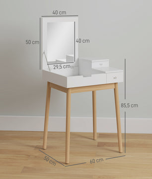 HOMCOM Kaptafel met Spiegel en 2 Lades - Modern Wit Design voor Slaapkamer of Woonkamer
