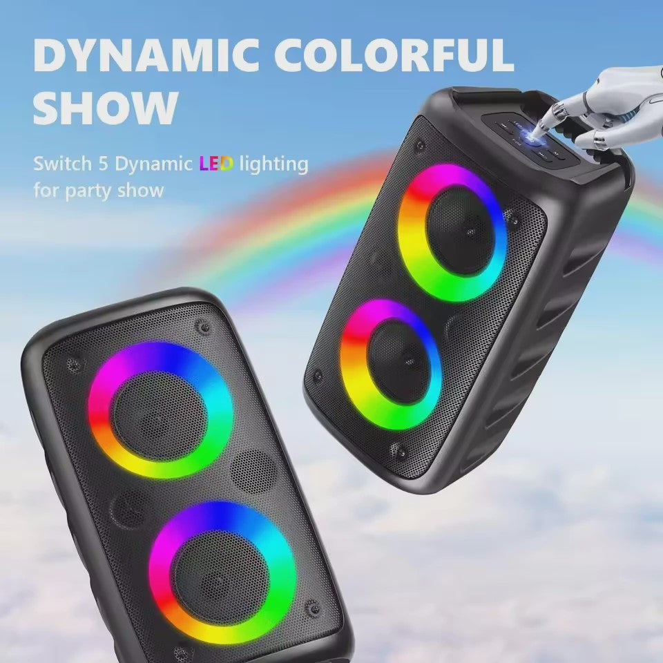 Draagbare Karaoke Bluetooth Speaker met Microfoon, FM Radio & LED Lichtshow