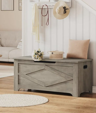 Rustieke Houten Opbergbank met Klepdeksel - Farmhouse Stijl
