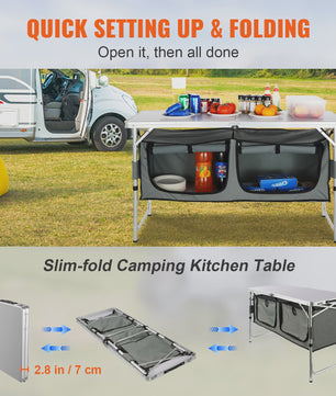 Opvouwbare Camping Keukentafel met 2 Opbergvakken - Snel Op te Zetten